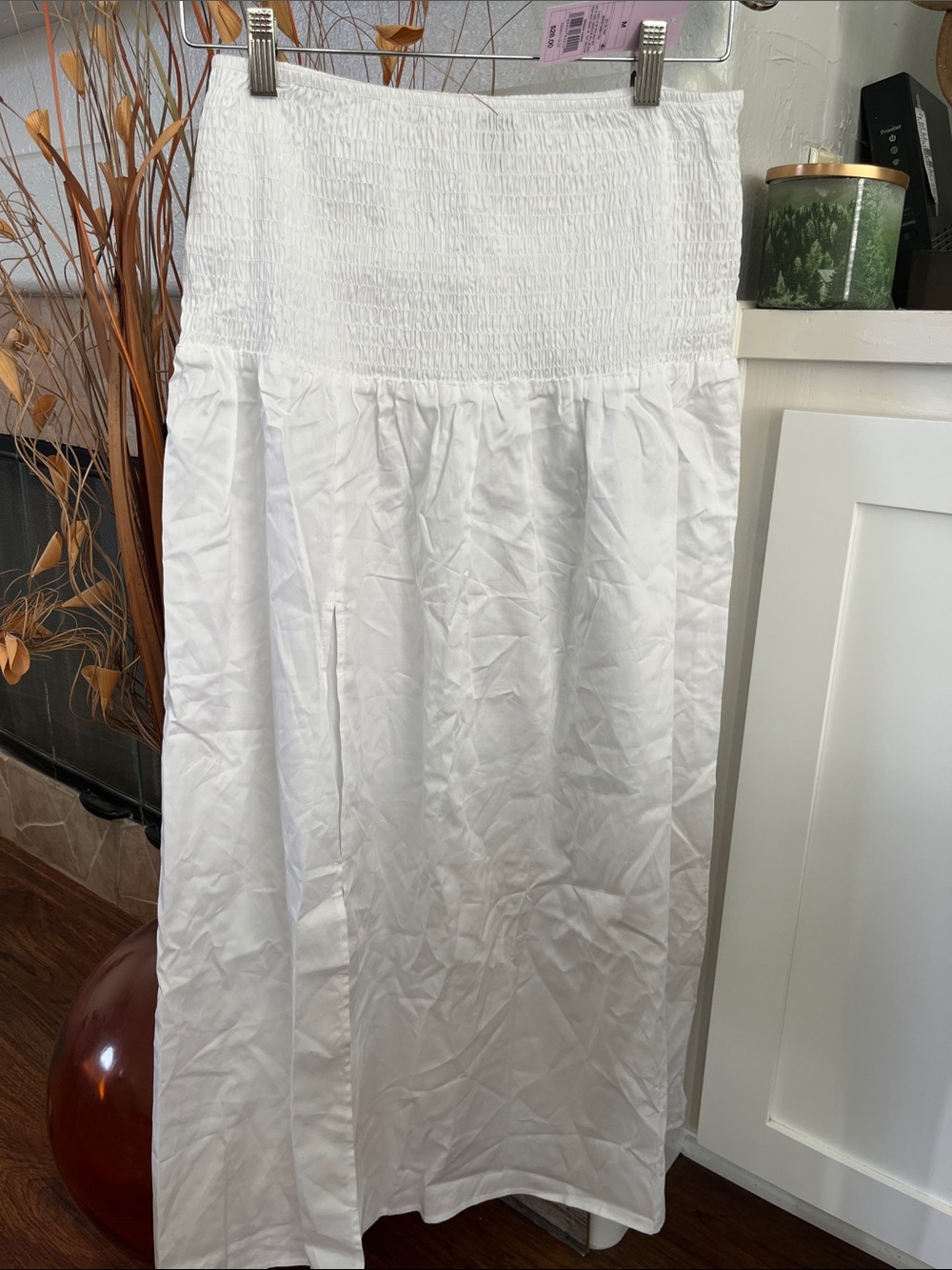 White Smocked Waist Maxi Skirt